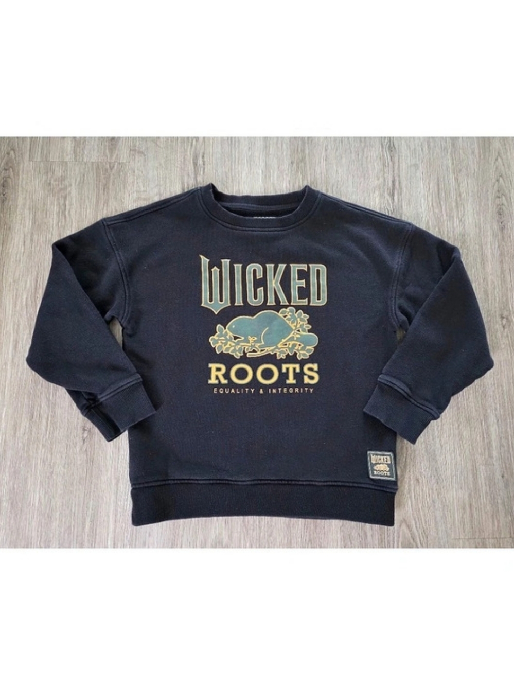 Roots x Wicked Crew Sweatshirt Graphic Crewneck Black & Gold Kids XL